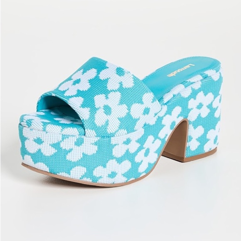 Larroude Blue Floral Platform Shoes